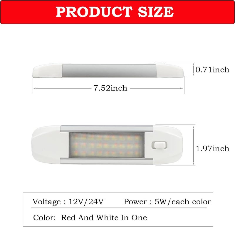 Vcanuplms Marine Boat Dome Light, 7.5 Inch Dual Color LED RV Cabin Interior Lighting with Toggle Switch, LED Truck Interior Lights with Durable Aluminum Surface Mount for Boat, RV, Car, 12V/24V - Image 2